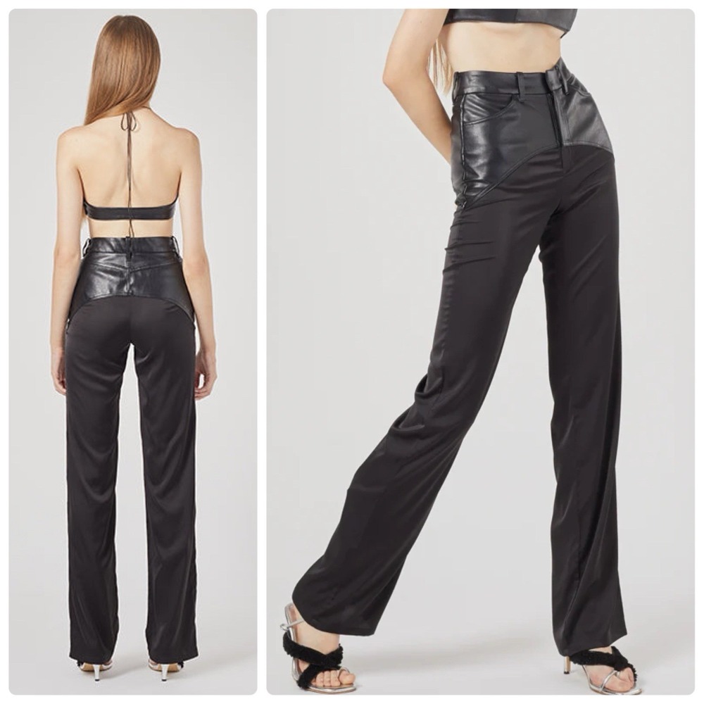 ONARIN Faux Leather Satin Pants M‎ Black Grunge Rock High Rise Straight Western